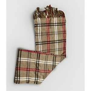 Steve Madden Tan Plaid Fringe Scarf One Size Acrylic Winter Wrap Shawl